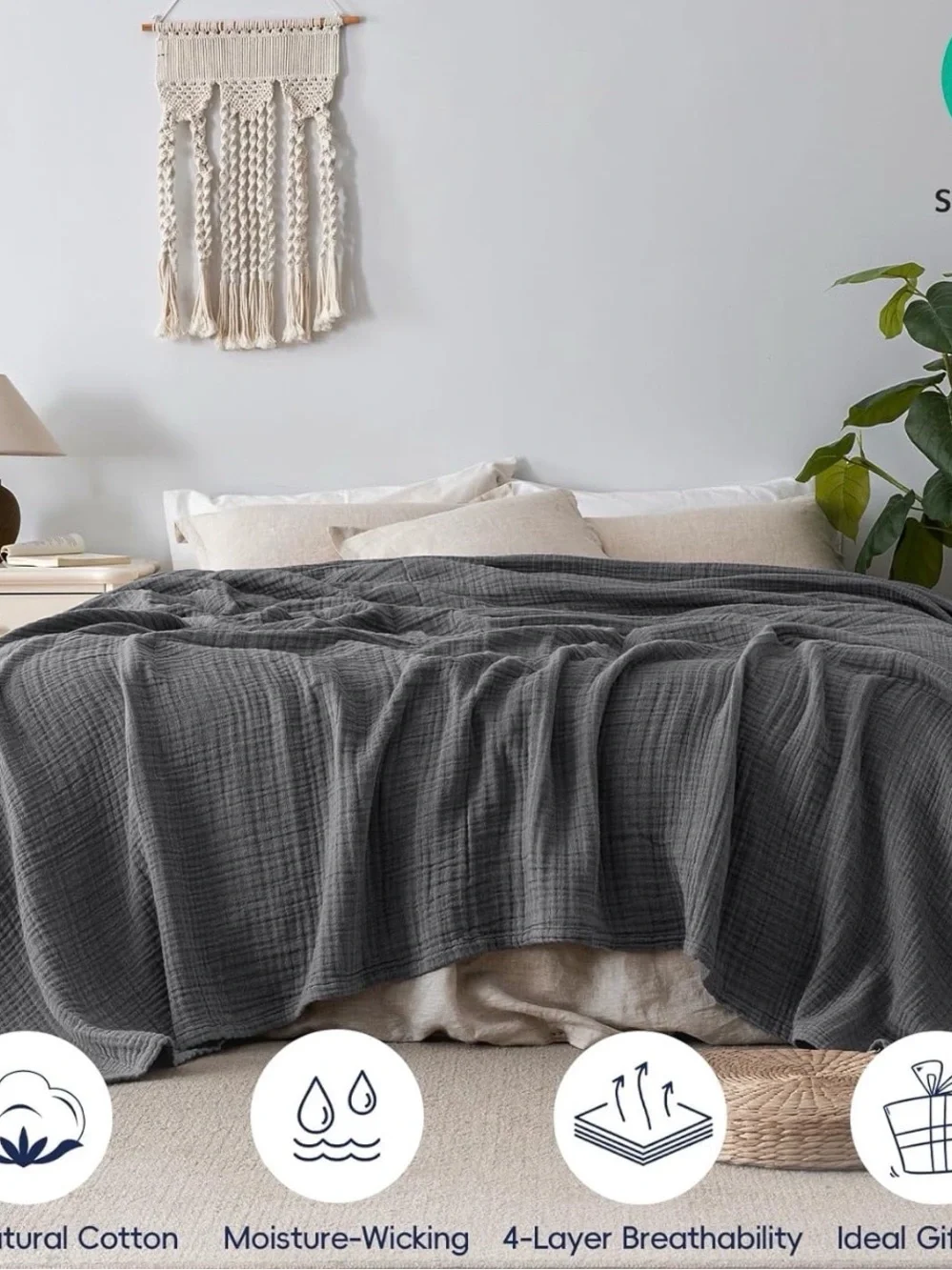 King 100% Cotton Muslin Blanket in Gray Black - Reserved for @tiffsanders18